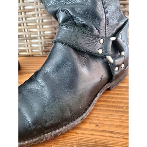 Vintage Frye Black Leather Knee-High Boots With Buckle & Zipper Detail Size 8 - Picture 5 of 10